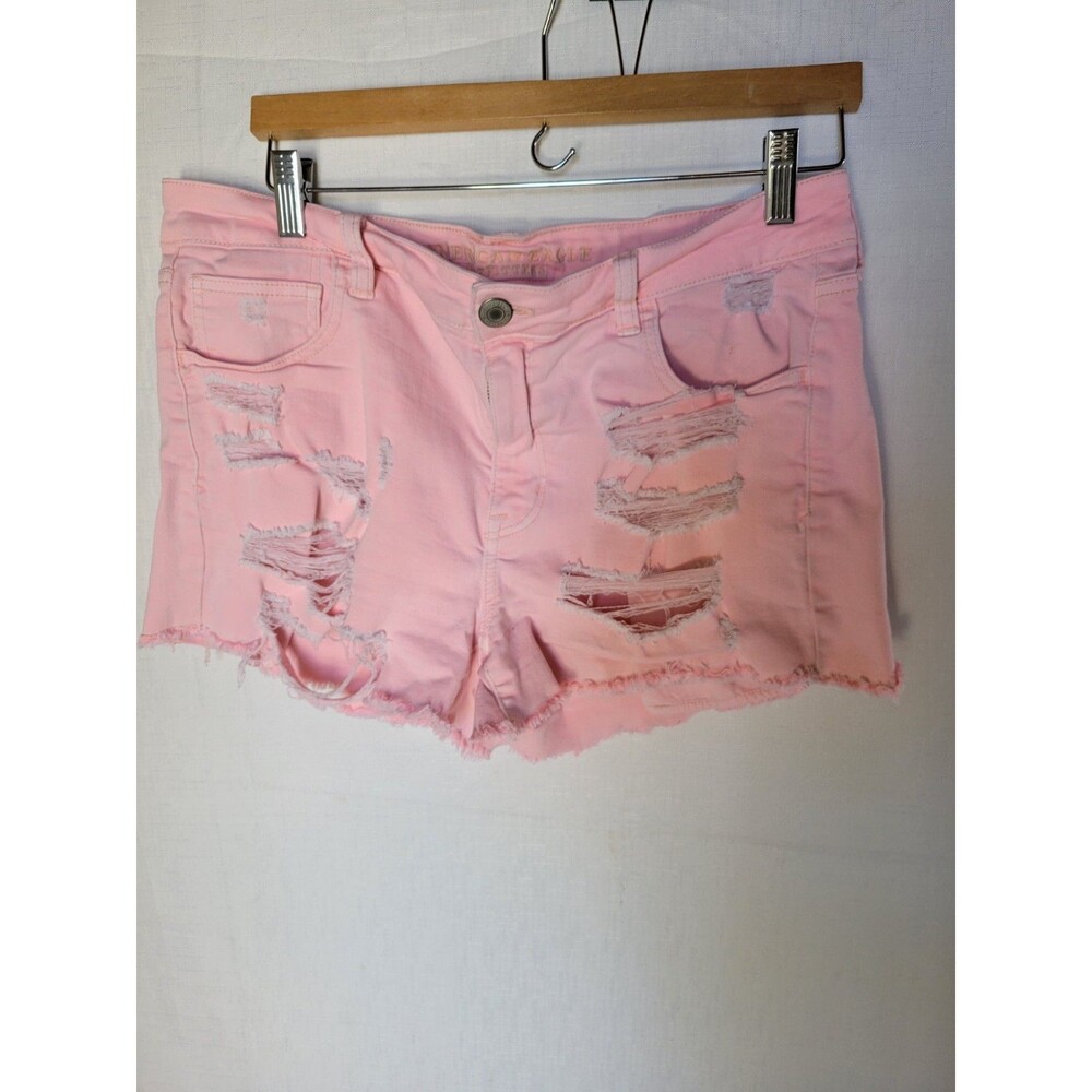 American Eagle Women's  Super Stretch X Pink Distressed Denim Shorts Womens 14